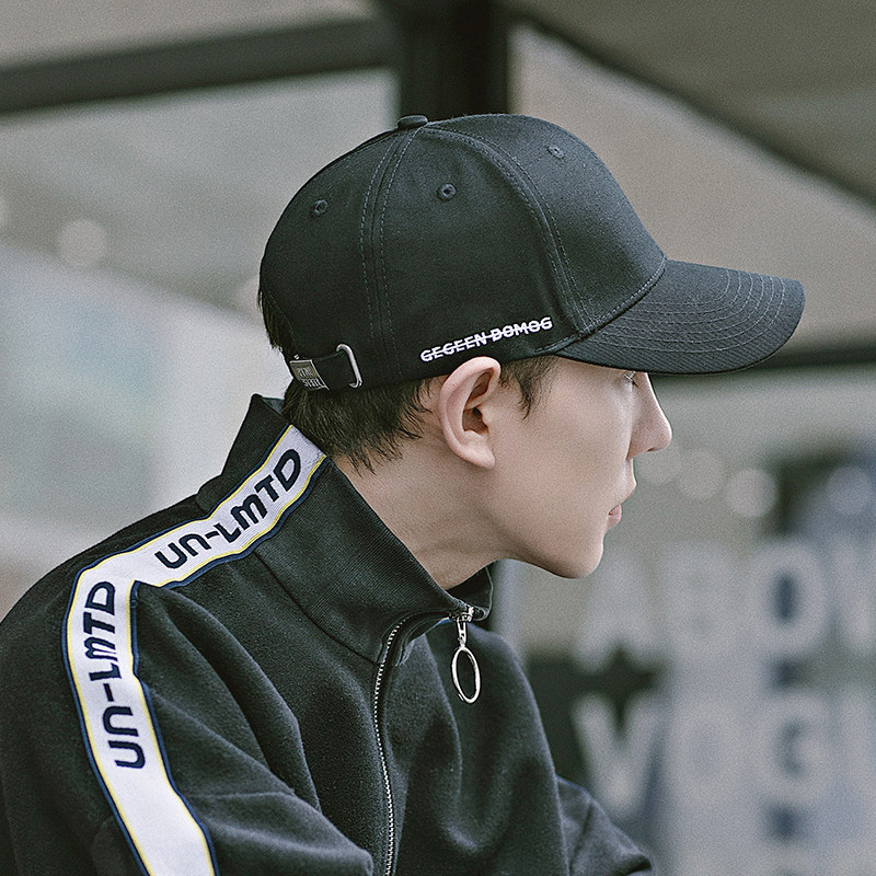 3刺绣英文鸭舌帽男韩版ins潮牌遮阳嘻哈时尚百搭黑色春秋棒球帽子