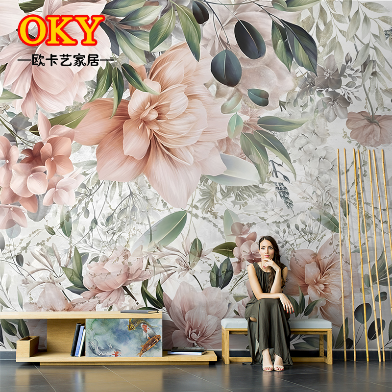 法式油画高级感沙发背景布墙布客厅电视背景墙壁画田园花卉壁纸
