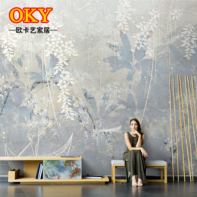 美式手绘油画叶子花藤墙布法式客厅电视背景墙壁画芭蕉叶沙发壁纸