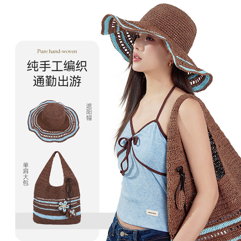 纯手工编织遮阳帽女夏季大帽檐防晒草帽可折叠渔夫帽户外出游帽子