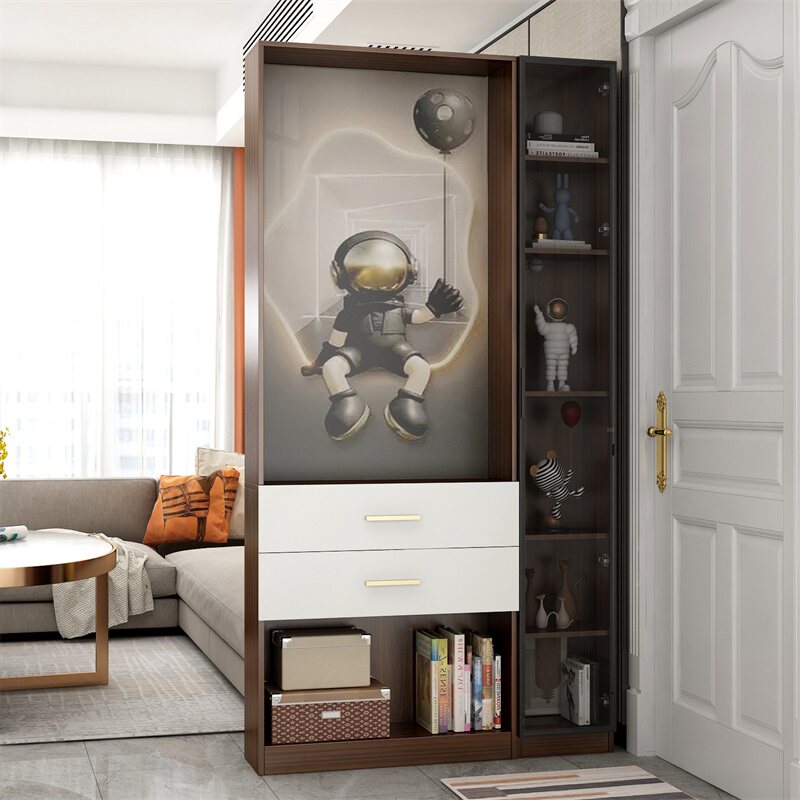 酒店家用屏风隔断置物架现代简约入户客厅实木长虹玻璃酒柜玄关柜