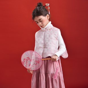 花边马甲喜庆上衣 系列拜年服女童粉金新中式 小蜜糖童装 定胜韶光