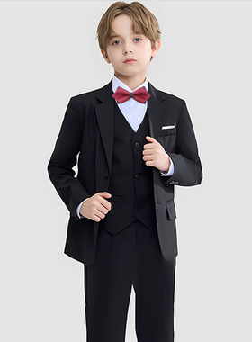 儿童西装套装男童黑色花童马甲礼服套装钢琴演出服主持小西服表演