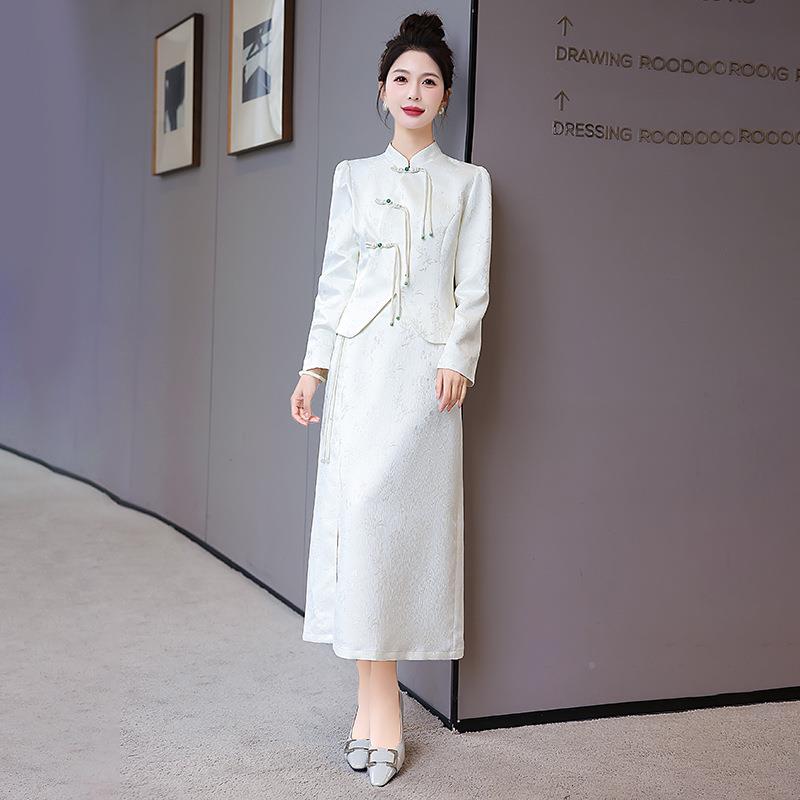 春套秋装扣新款HR-A801新中式盘汉外套提花气质半裙休闲装套裙HR8