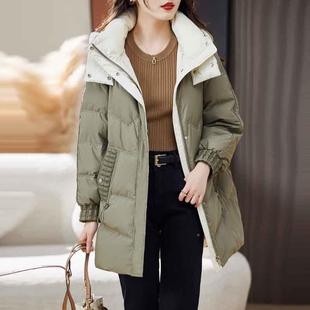 高端ZHANG786羽绒服长女个冬中款新款小子气质时尚洋气白鸭绒连外