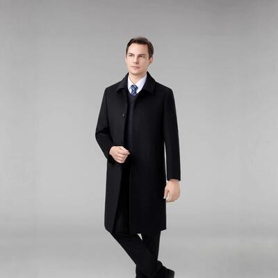 羊绒大休衣男中款翻领中长年羊毛呢子商务闲冬6808-PL季厚羽绒内