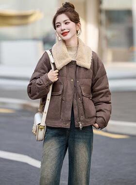 羊接羔毛领拼绒服女ZCAI8101短款款冬季小个新子高羽端洋气白鸭绒