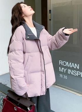 紫色韩系慵懒风立领羽服女加厚外暖冬季新款超保火的百搭c062-875