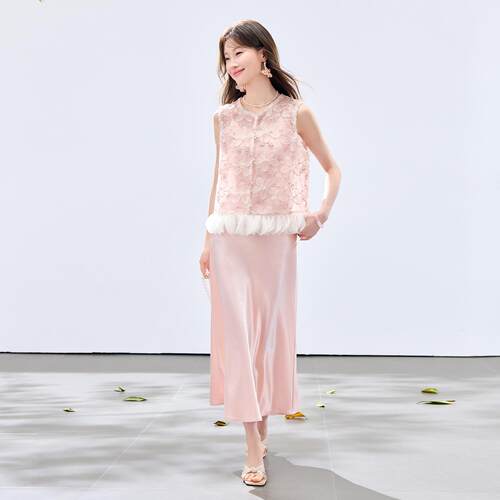 夏YY720-04季新款女装中吊式重工刺绣甲马带长新裙两件套连衣裙