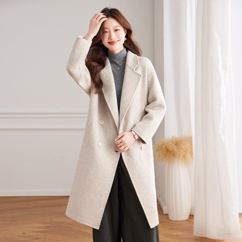 双面羊大双衣女秋冬HE8807新毛款毛呢加厚中长款计排扣设感呢外套