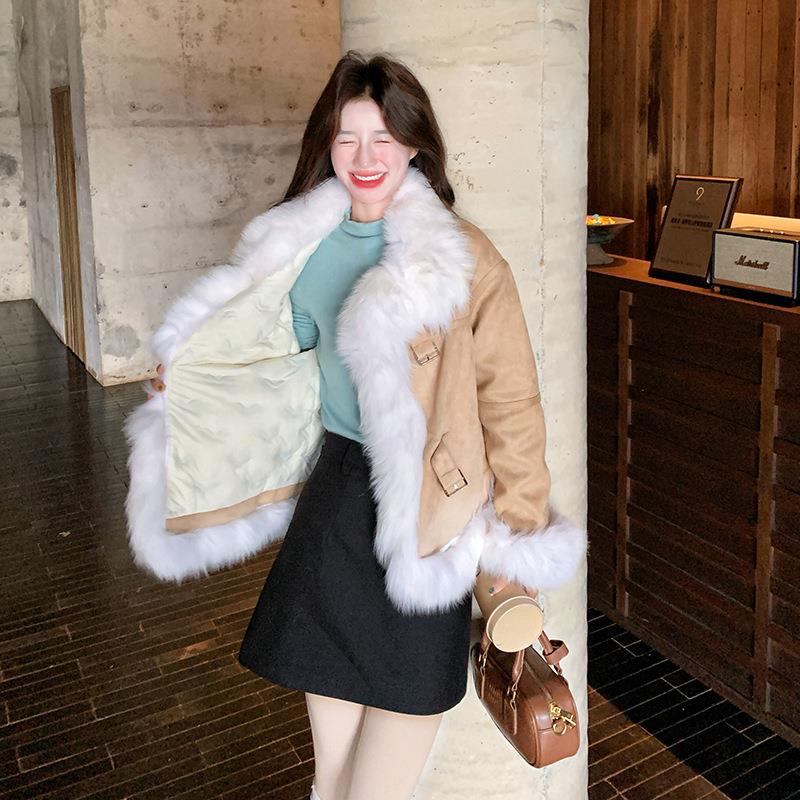 其色卡真毛拼千接短内D115-C82外套女小个子冬季新款羽绒胆金风上