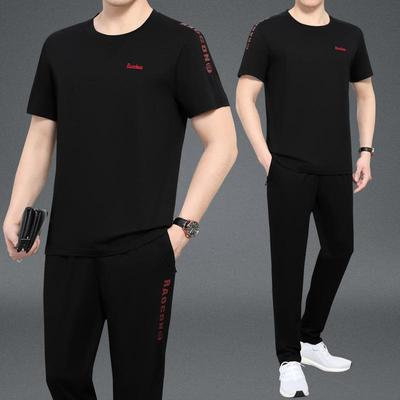 夏季短恤男装中老年休袖闲运动爸服套装男士商半务袖168-6819吸汗