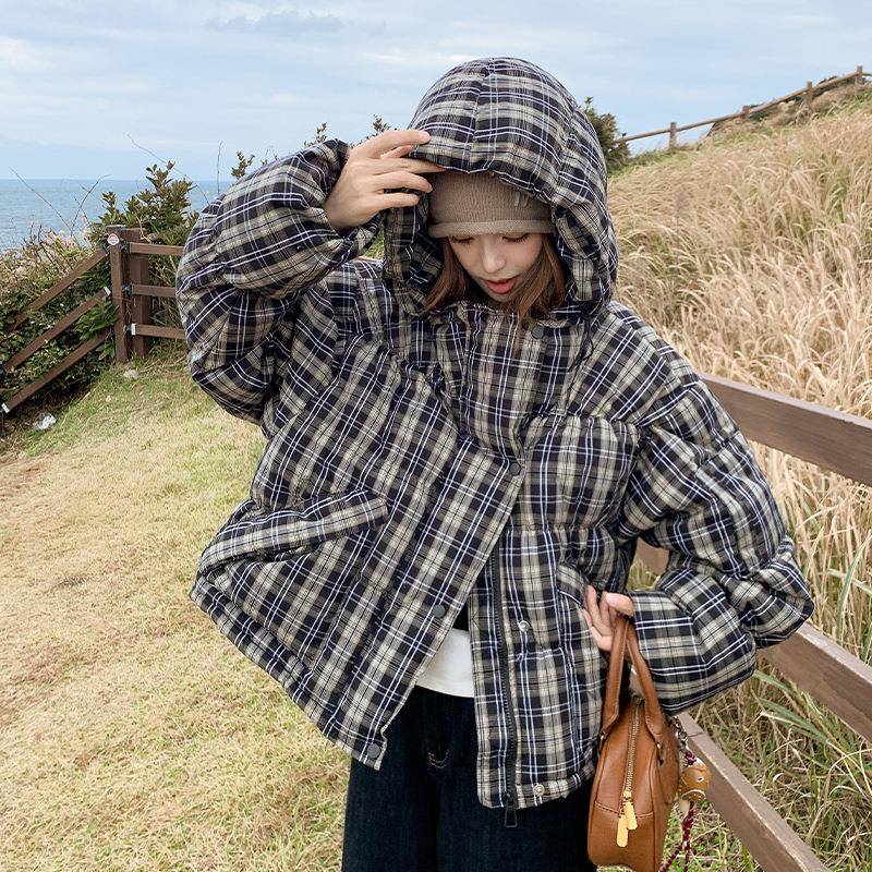 复格子短款羽绒超服古女小个子冬季年新c01-19款高级看感好白鸭绒