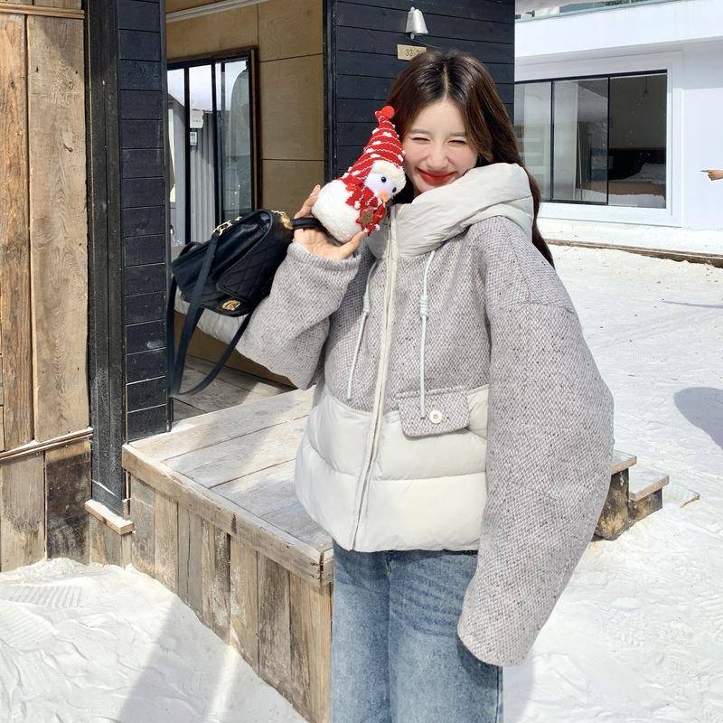 款新款绒短服拼c062-276接羽绒松小宽个子外套