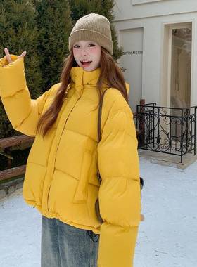黄色连帽绒服子女短款冬季新款韩系设感羽小计个保暖b102-929厚外