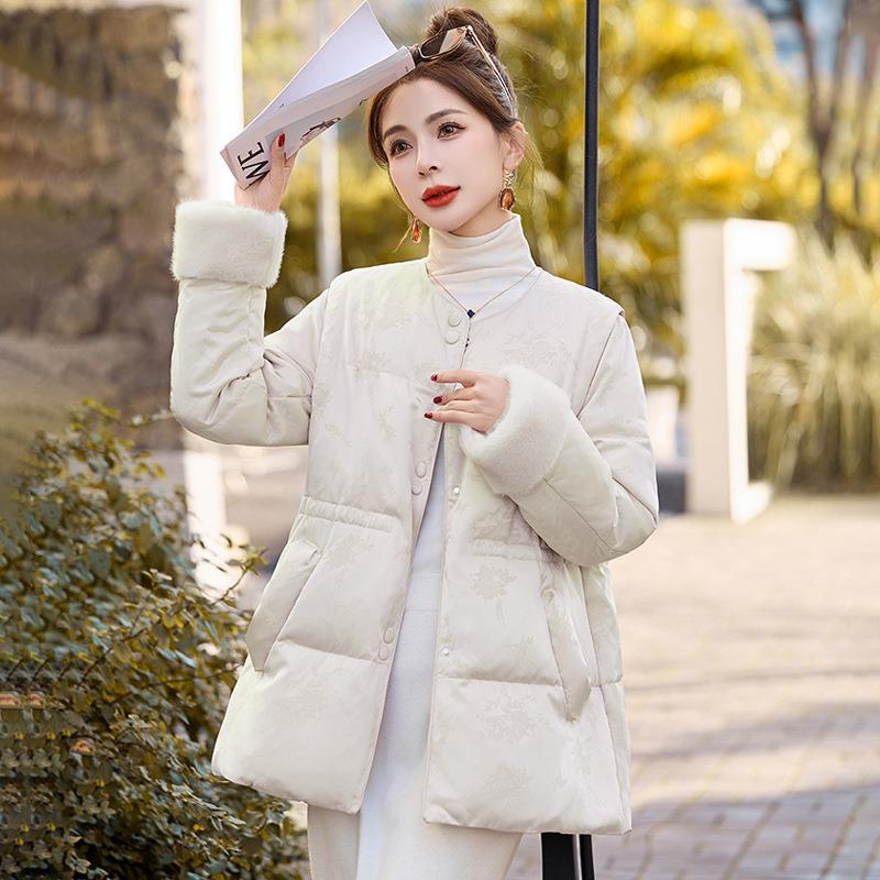 羽绒服女长款冬新款今年流行新式国ZYI62K风收腰粉色花提厚外中中