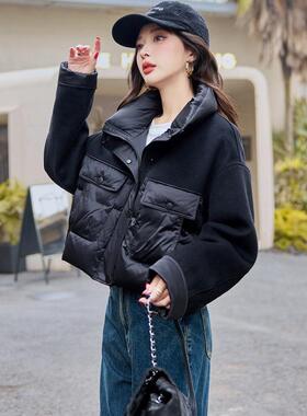 感黑色羽绒服女年冬装新设款拼厚接白鸭绒小个子ZMENG11加夹克计