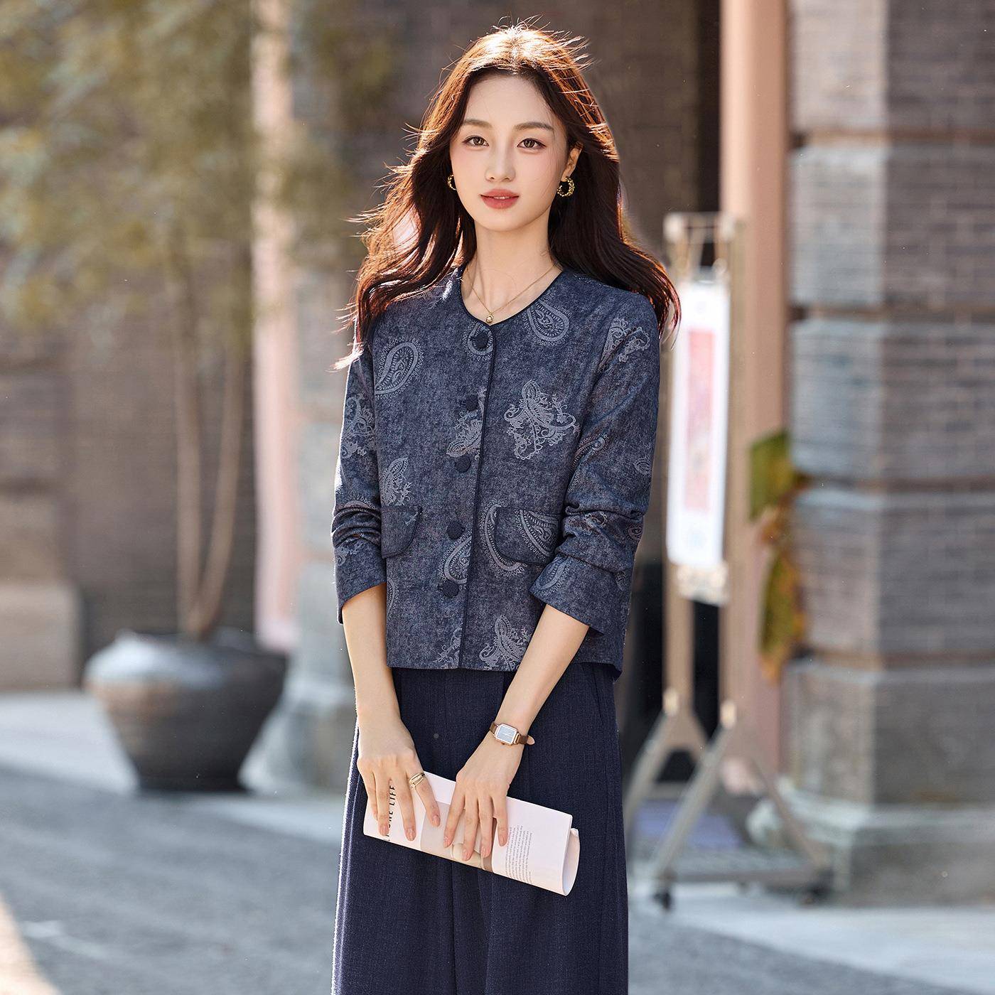 时尚装205春季新款LT2679-0女装小香7风2印花短外套套阔腿裤两件