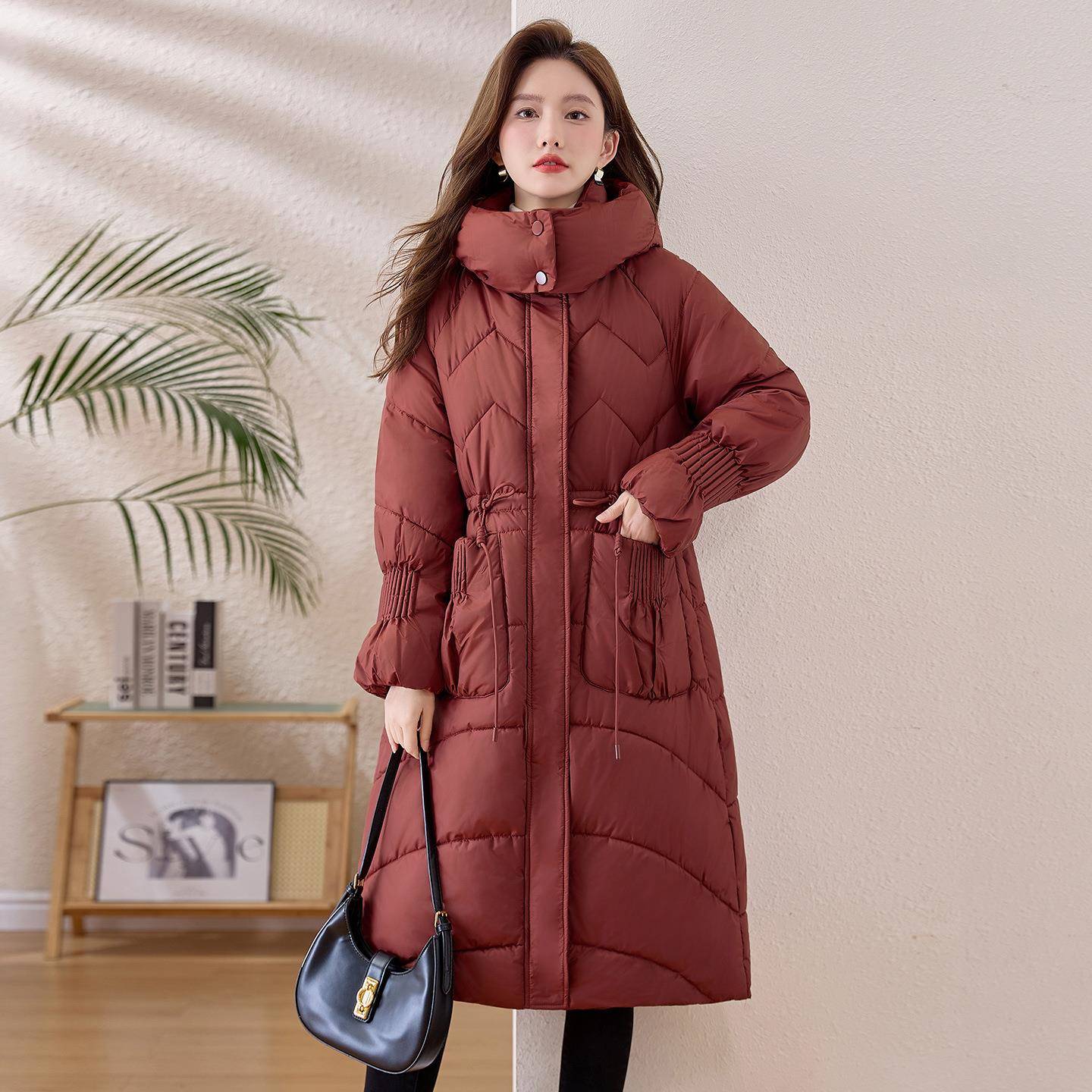 式棉衣中长款2025冬季新款过膝修尚身加厚保暖LK703-11时连女L帽