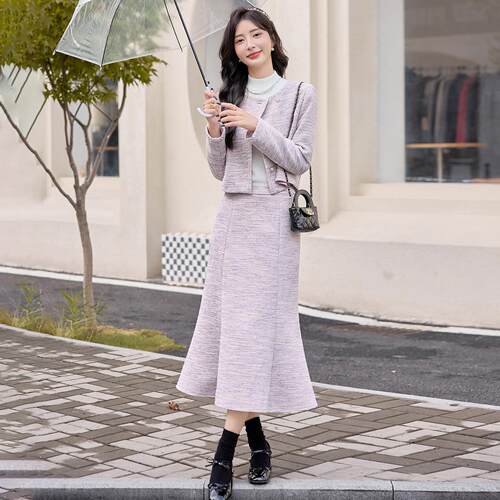 现货女套装秋套装ZQ风香气质时尚装裙秋冬新款外套半裙两件小套