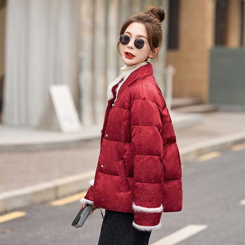 中式风羽绒服女冬新小个国子高端款复古提花ZYI68K保暖白鸭绒新外