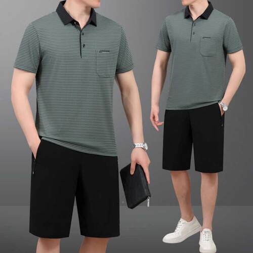 男士夏季冰丝短袖短裤运动套装中老年套78994886条跑步运夏动服爸