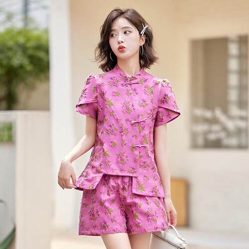 女装尚时休ZQ88086闲套装夏新款立体绣领外套短裤花两件立套