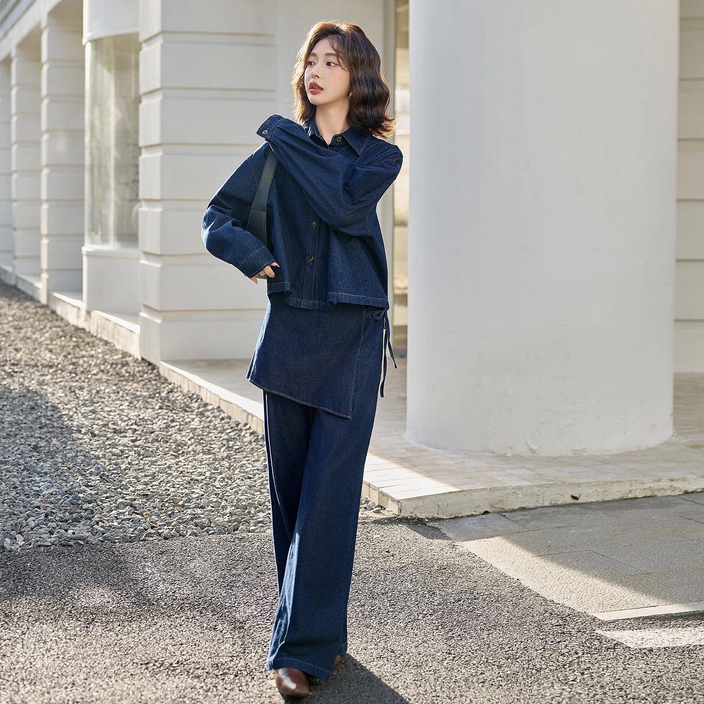 Y2531-08时尚休闲套2装02秋新款女牛仔外套腰封屁帘季阔腿裤两5件