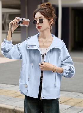 紫色短款风外衣流套女年春秋新今年行款爆款休ZLIANG25闲户外连帽