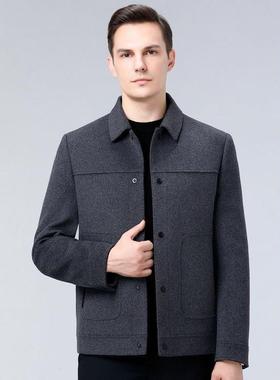 品牌双面羊毛夹克男士冬季秋短款呢年子581881青外套中休闲高端毛