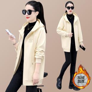 胖妹妹开衫 长款 松大码 新中款 外宽套AEG连帽女 加加厚绒卫衣女冬季