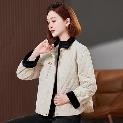 GE1669-1小翻领菱格衣短款外套新款冬装棉袄棉服小E香风棉夹棉女G