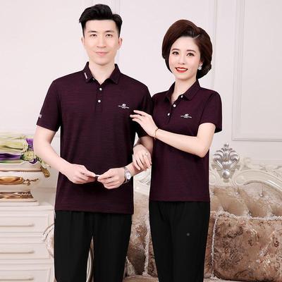 夏季款中年情侣士薄款冰翻领丝短男袖长跑159-717-步套裤装