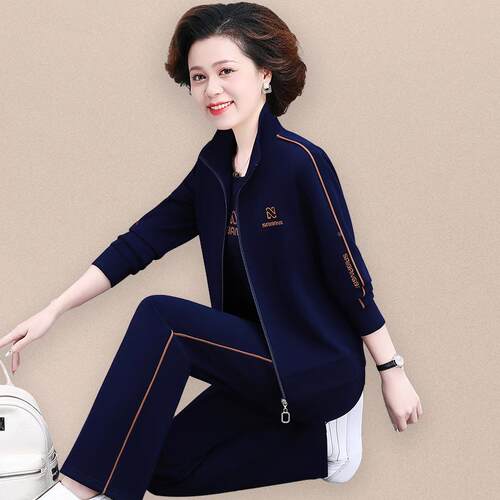 春妈妈秋中件装套装洋气新款休闲套装女82399651老年秋时尚三套