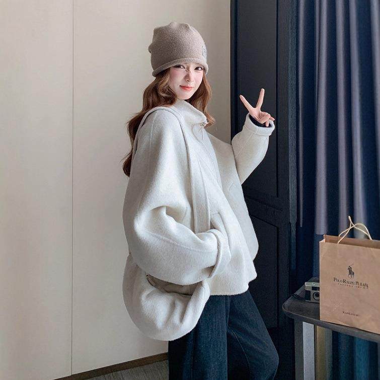 米白色休双面呢羊毛b169-851外套女冬气季龄新款高级感减保暖质上