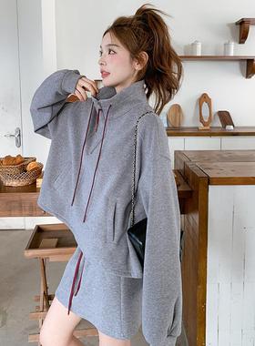 早秋休灰色闲女运ZZB191A动套装新款韩系慵懒风小个子卫短裙衣两