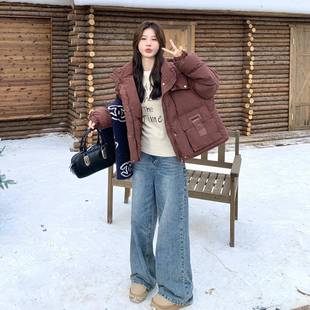 棕红色可盐可C212-G20韩甜连帽工装羽绒服女冬季新款短时版尚保暖