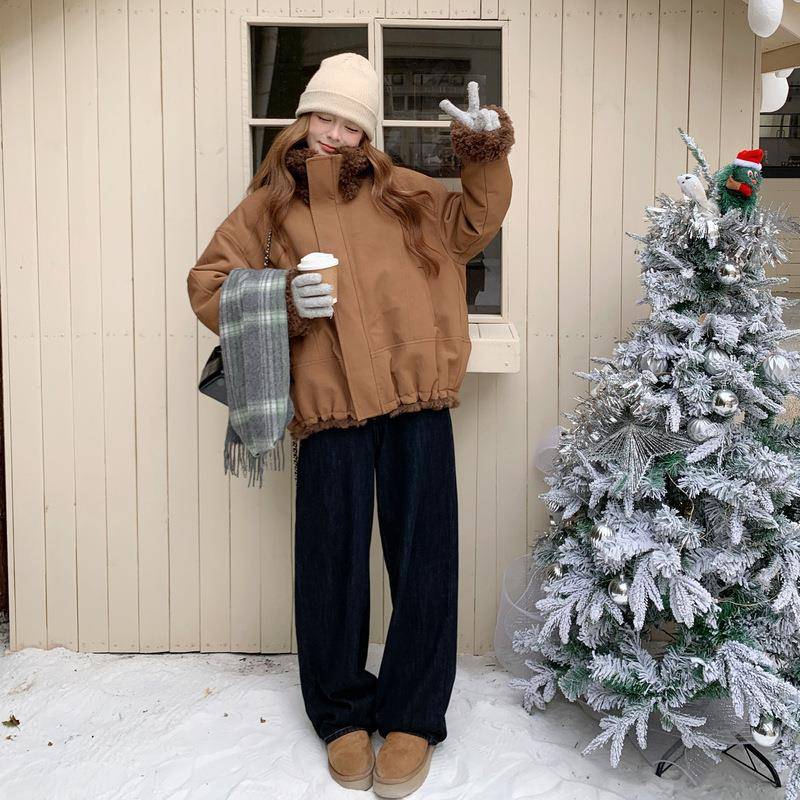 拉毛德美b190-507羊羔拼接色派克保暖外套