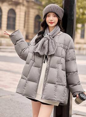 绒时尚白鸭绒羽服女02ZQ25286-5冬装2新款高贵洋气宽外套配围巾ZQ