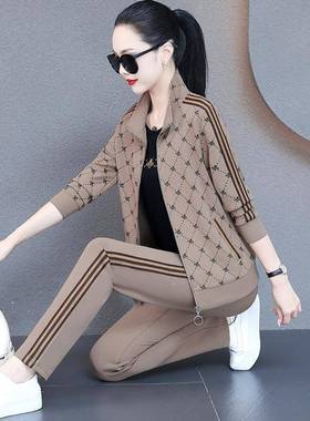 士运动套洋气时尚春秋妈妈拉链开衫跑76489903步服品牌休闲三件女