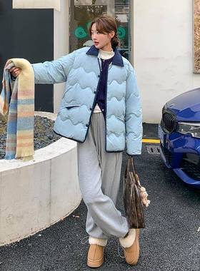 超好看冬女蓝色夹棉b28-880个短款羽绒棉服年季新款韩系小子棉衣