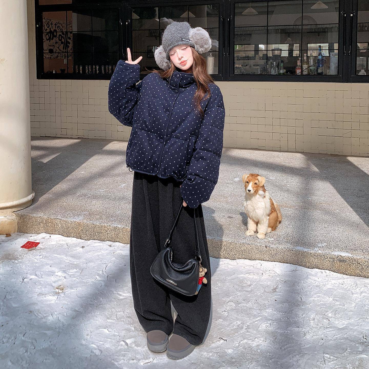 藏色巨好季看短款立青女D115-C82领波点羽绒服冬小个子保暖白鸭绒