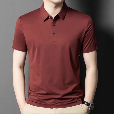 夏季翻免烫男商务休闲抗纯皱冰丝无痕衫士领色短1658-T袖恤男