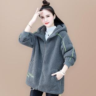 加15 连羊羔毛外套卫女秋冬季 9152运厚加绒休帽闲衣宽松百搭摇粒