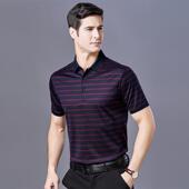 商务8807爸爸透气衫 薄款 恤花纹男条提夏季 高端中年双丝光棉短袖
