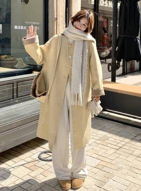 黄色双面呢羊绒呢C056-707大衣女季新款韩系高级感洋气保冬暖中款