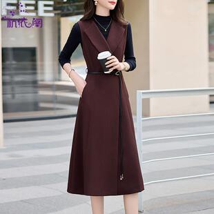 安拉红可背心连衣裙两高件套女春秋新款级感气质装ZXIN201时尚套