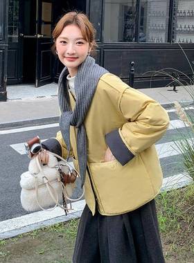 黄色简套约撞色夹外新女冬季b102-95款韩版休闲减龄棉慵懒风淡人