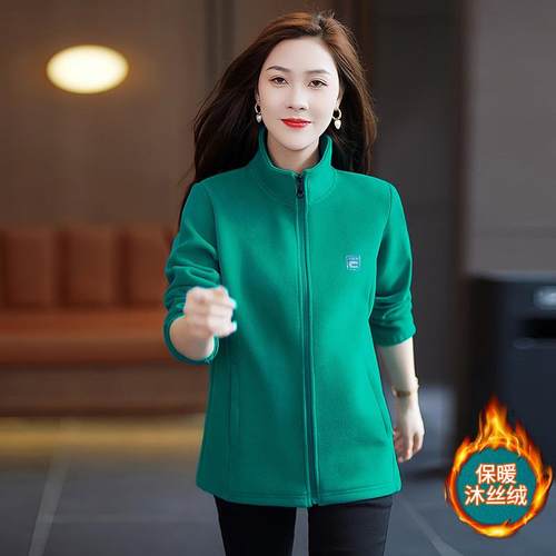 抓绒卫外套女秋冬季领新款年GHZ摇韩版立开衫衣加厚粒绒内胆上衣