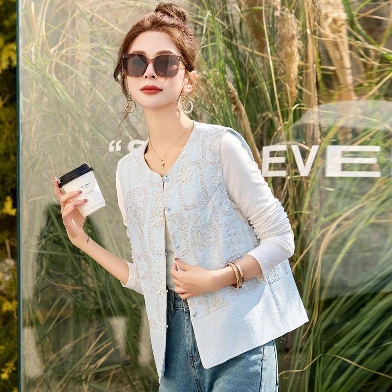 新中国风领刺绣马ZJAIN252圆甲女春秋新款时袖尚洋气百搭减龄式无